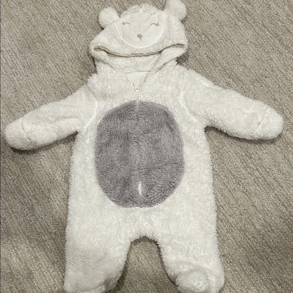 Cozy White and Gray Bear Onesie snowsuit
